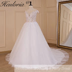 HEULORIA A-line Scoop Illusion Court Train Lace Tulle Wedding Dress With Sequins AL-714A