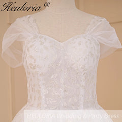 HEULORIA A-line Off the Shoulder Court Train Tulle Lace Wedding Dress With Sequins