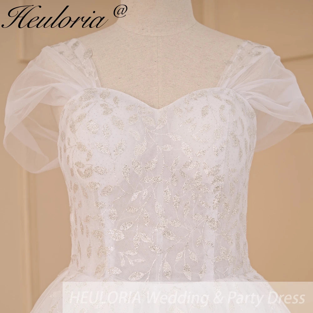 HEULORIA A-line Off the Shoulder Court Train Tulle Lace Wedding Dress With Sequins AL-722A