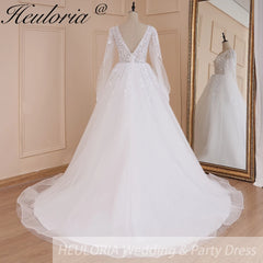 Boho robe de mariée à manches longues robe de mariée grande taille robe de mariée dentelle applique une ligne robe de mariée de mariage 