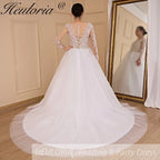 HEULORIA elegant A line long sleeve Court Train Tulle Lace Wedding Dress With Sequins AL-712
