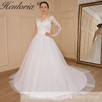 HEULORIA elegant A line long sleeve Court Train Tulle Lace Wedding Dress With Sequins AL-709
