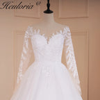 HEULORIA elegant A line long sleeve Court Train Tulle Lace Wedding Dress With Sequins AL-540