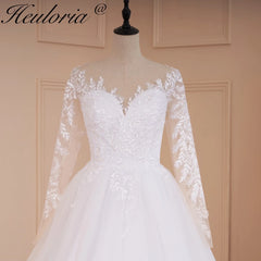 HEULORIA Boho vestido de novia de manga larga vestido de novia de talla grande bata de mariee encaje con cuentas una línea vestido de novia de boda 