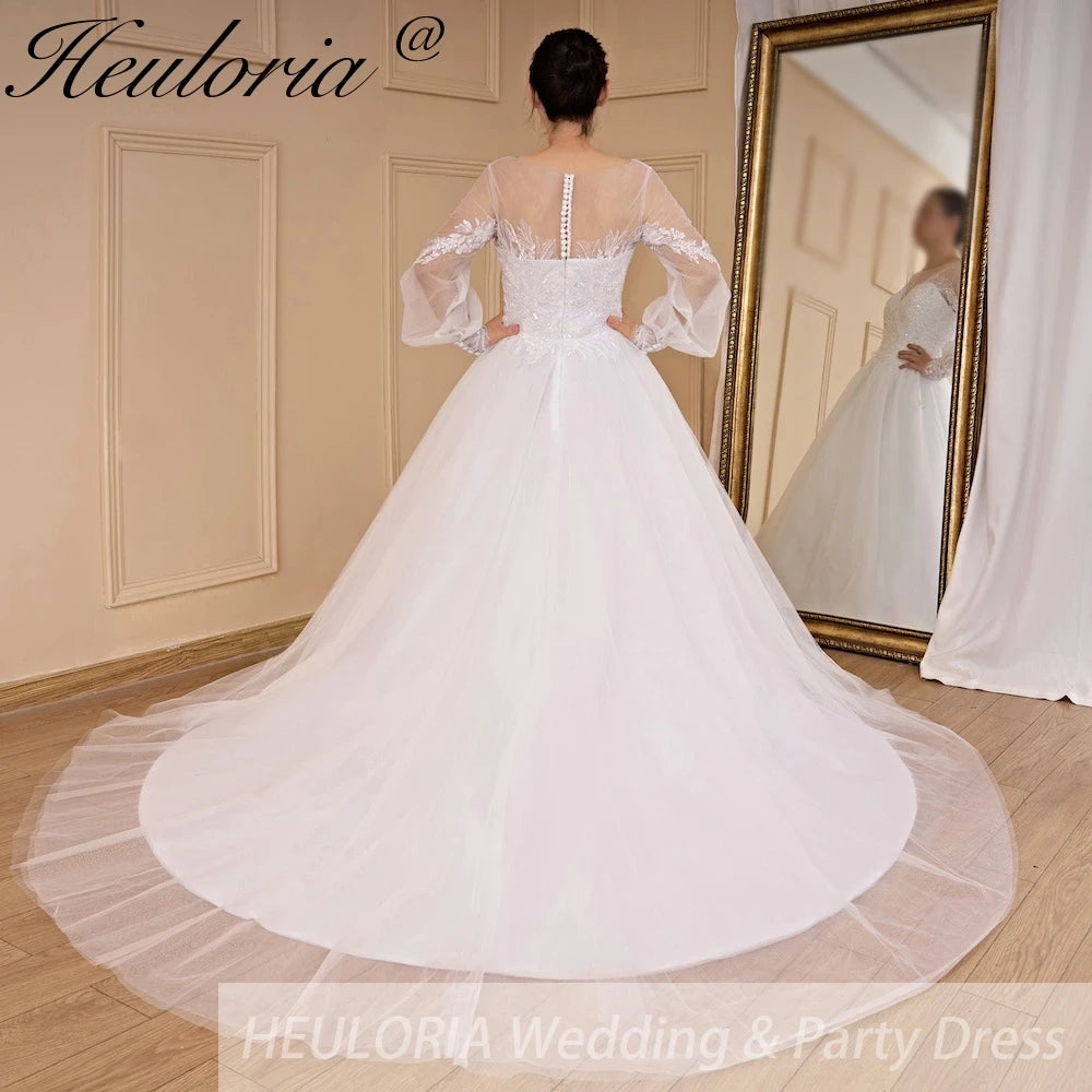 HEULORIA Wedding Dress long sleeve lace applique bride dress plus size robe de mariee A line Wedding Bridal Gown AL-697