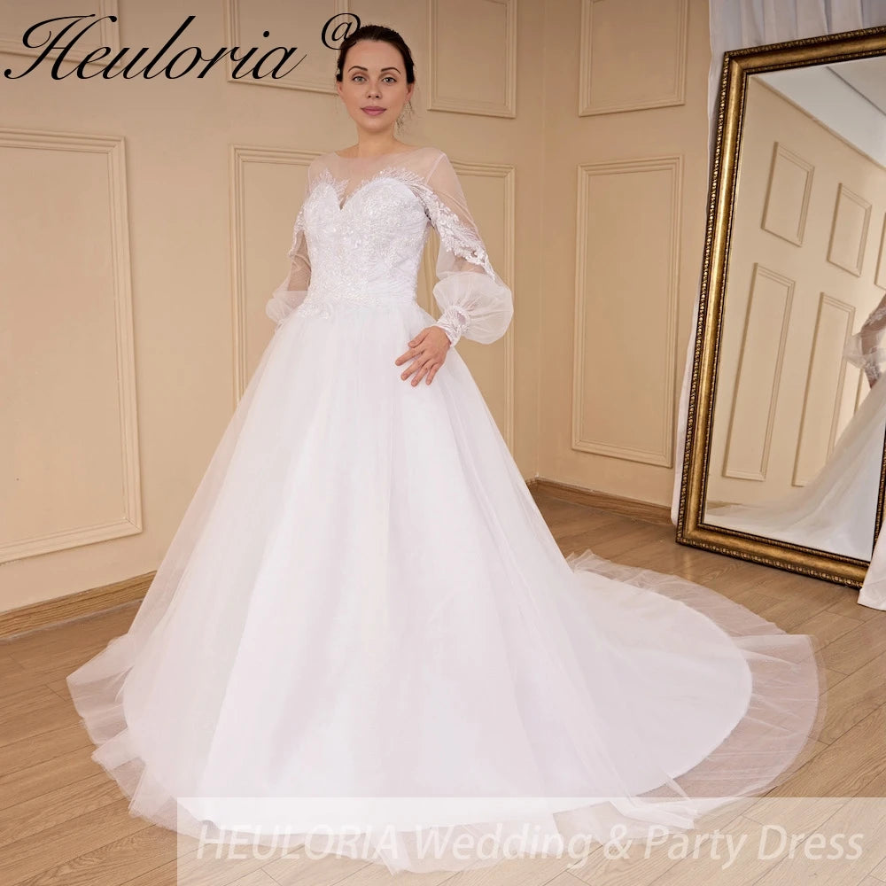 HEULORIA Wedding Dress long sleeve lace applique bride dress plus size robe de mariee A line Wedding Bridal Gown AL-697