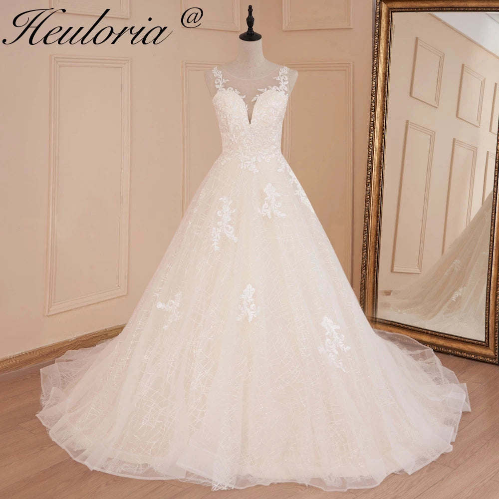 HEULORIA Wedding dress V neck sparky Gliter skirt Bridal dress lace appliqueRobe De Mariee Wedding Bride Dress AL-561