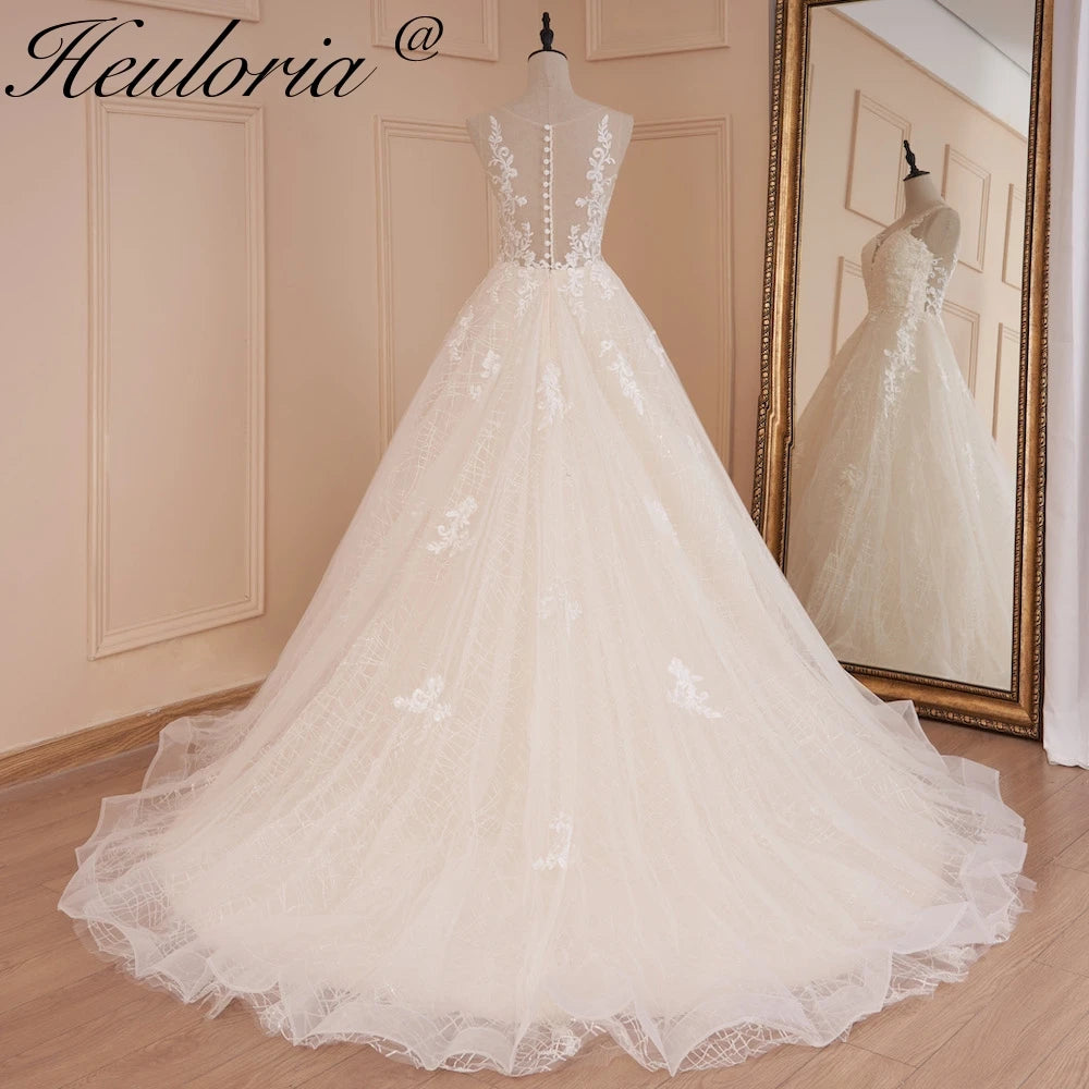 HEULORIA Wedding dress V neck sparky Gliter skirt Bridal dress lace appliqueRobe De Mariee Wedding Bride Dress AL-561