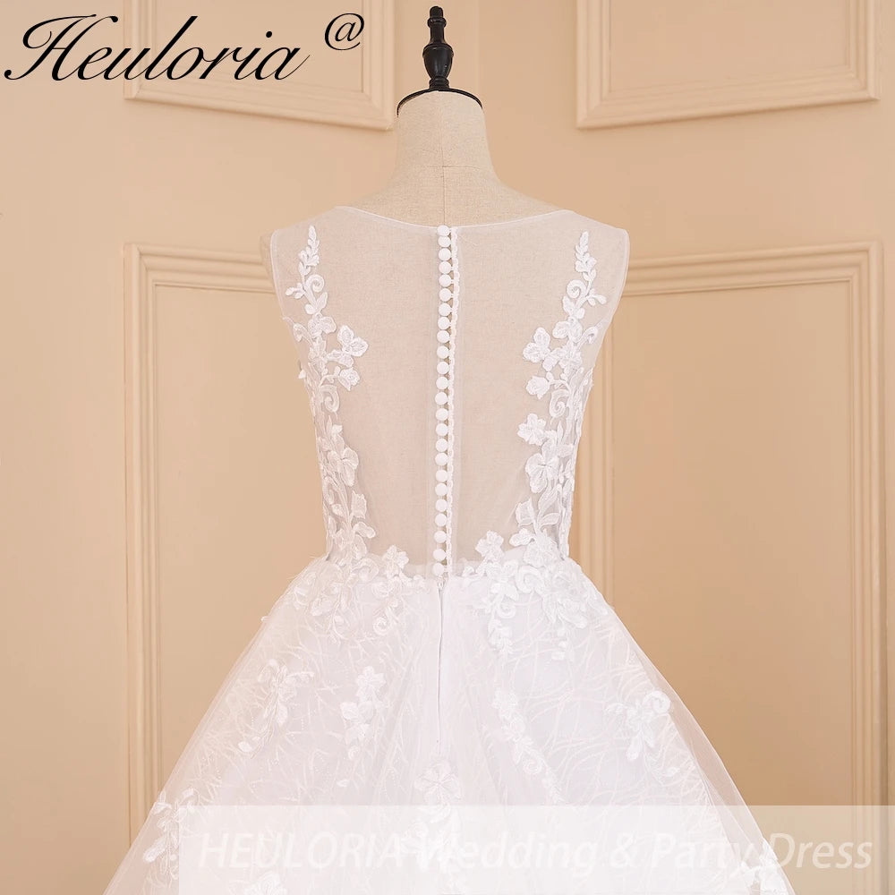 HEULORIA A-line V-Neck Court Train Lace Wedding Dress With Sequins BA-604
