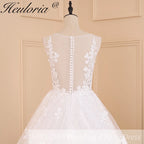 HEULORIA A-line V-Neck Court Train Lace Wedding Dress With Sequins BA-604