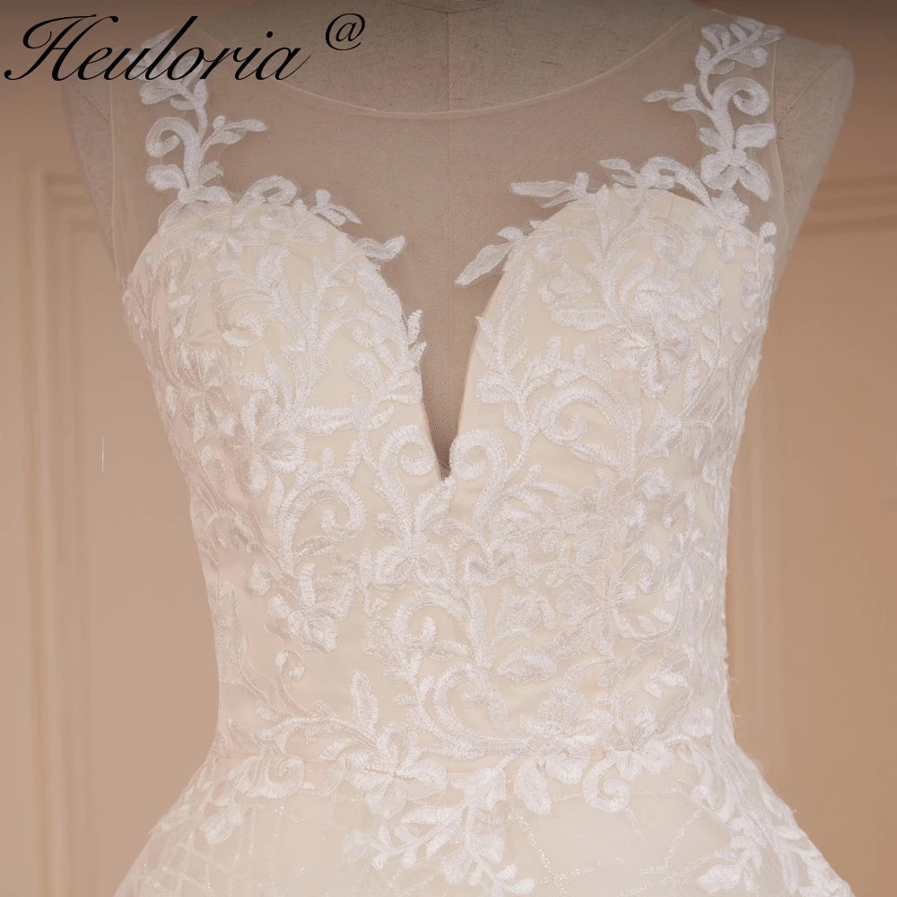 HEULORIA Wedding dress V neck sparky Gliter skirt Bridal dress lace appliqueRobe De Mariee Wedding Bride Dress AL-561
