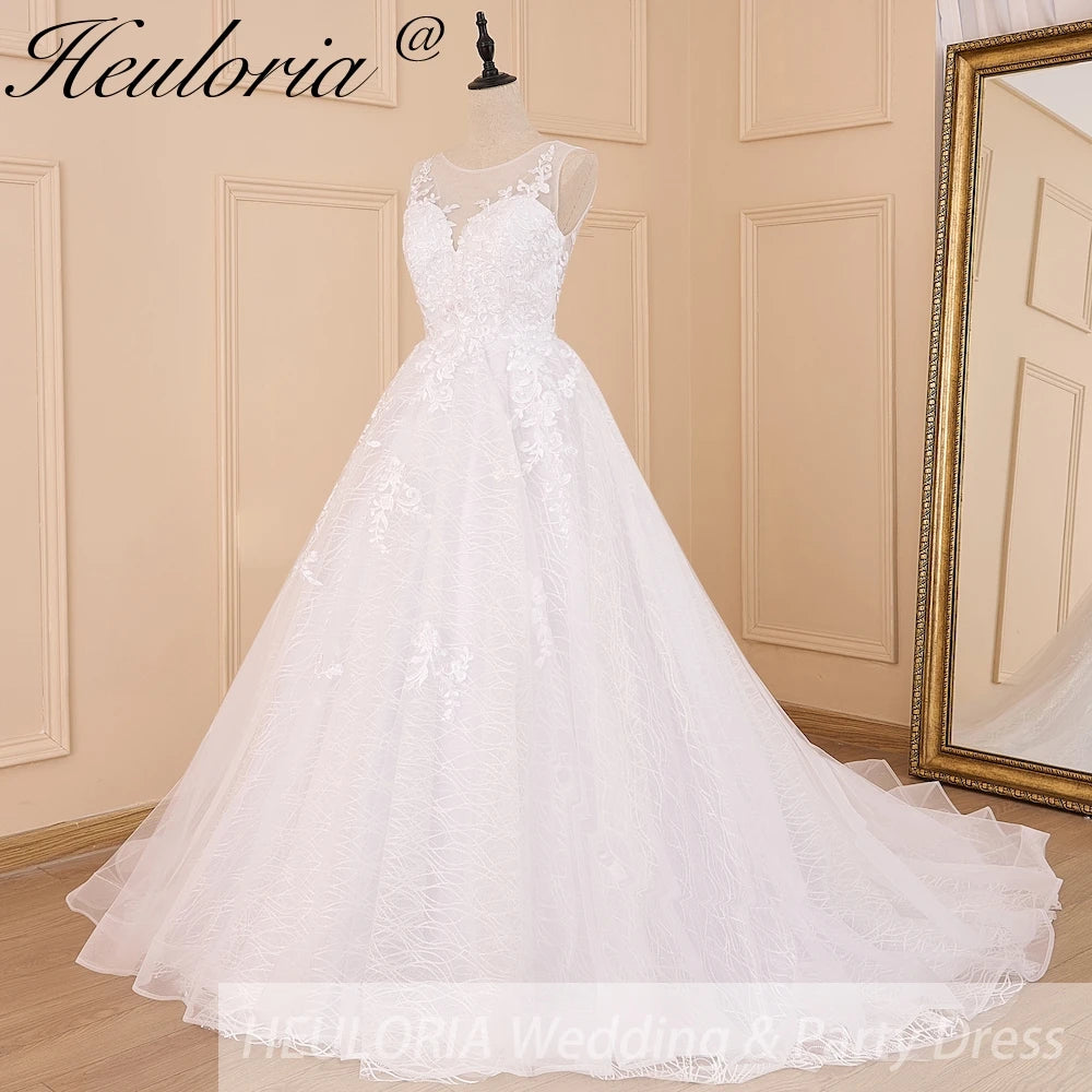 HEULORIA A-line V-Neck Court Train Lace Wedding Dress With Sequins BA-604