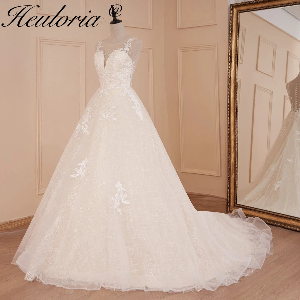 HEULORIA Wedding dress V neck sparky Gliter skirt Bridal dress lace appliqueRobe De Mariee Wedding Bride Dress AL-561