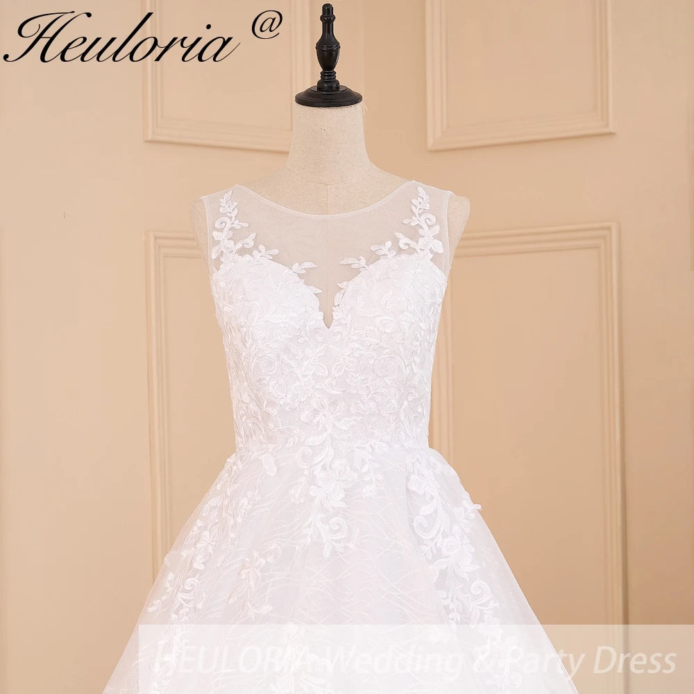 HEULORIA A-line V-Neck Court Train Lace Wedding Dress With Sequins BA-604