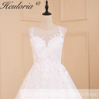 HEULORIA A-line V-Neck Court Train Lace Wedding Dress With Sequins BA-604