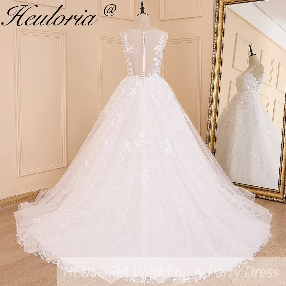 HEULORIA A-line V-Neck Court Train Lace Wedding Dress With Sequins BA-604