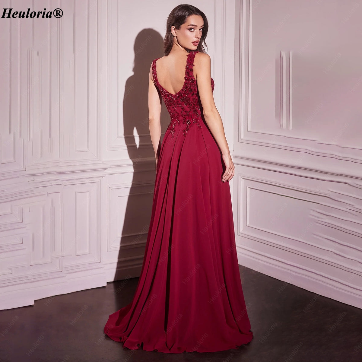 heuloria-Lace Applique Chiffon A-Line Mother of the Bride Dress with Cape-ed-378