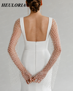 HEULORIA Minimalist Deep V-Neck Mermaid Wedding Dress with Detachable Pearl Sleeves ME-151