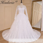 HEULORIA Ball-Gown/Princess V-Neck long sleeve Cathedral Train Tulle Lace Wedding Dress With Sequins BA-636