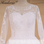 HEULORIA Ball-Gown/Princess V-Neck long sleeve Cathedral Train Tulle Lace Wedding Dress With Sequins BA-636