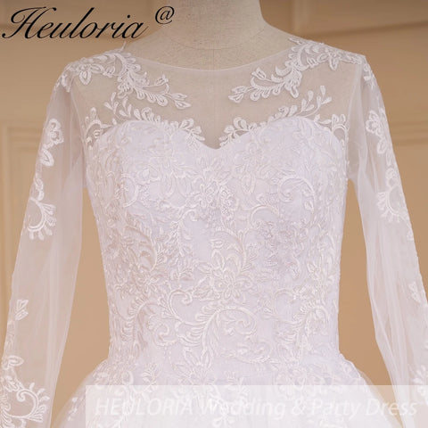 HEULORIA Ball-Gown/Princess V-Neck long sleeve Cathedral Train Tulle Lace Wedding Dress With Sequins