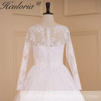 HEULORIA Ball-Gown/Princess V-Neck long sleeve Cathedral Train Tulle Lace Wedding Dress With Sequins BA-636