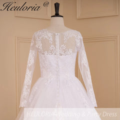 HEULORIA Ball-Gown/Princess V-Neck long sleeve Cathedral Train Tulle Lace Wedding Dress With Sequins BA-636