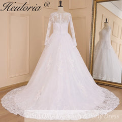 HEULORIA Ball-Gown/Princess V-Neck long sleeve Cathedral Train Tulle Lace Wedding Dress With Sequins BA-636