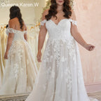Elegant A line Wedding Dress Off-the-shoulder lace applique bride dress robe de mariee A line Wedding Bridal Gown AL-QK37