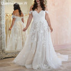 Elegant A line Wedding Dress Off-the-shoulder lace applique bride dress robe de mariee A line Wedding Bridal Gown AL-QK37