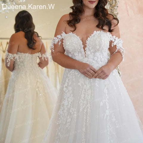 Elegant A line Wedding Dress Off-the-shoulder lace applique bride dress robe de mariee A line Wedding Bridal Gown