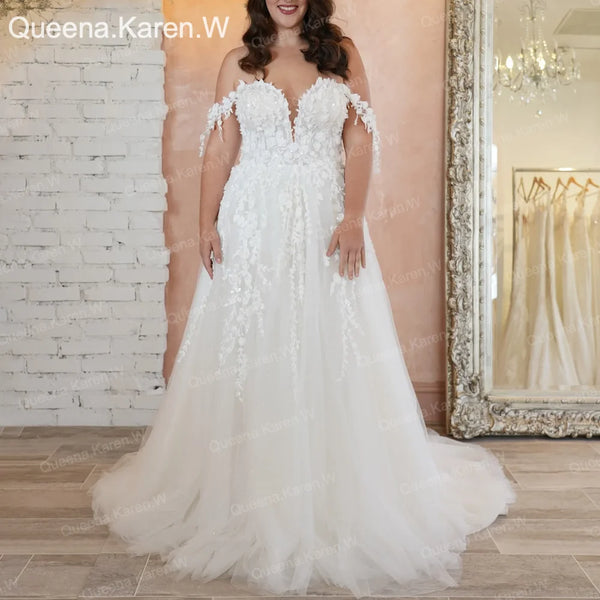 Elegant A line Wedding Dress Off-the-shoulder lace applique bride dress robe de mariee A line Wedding Bridal Gown