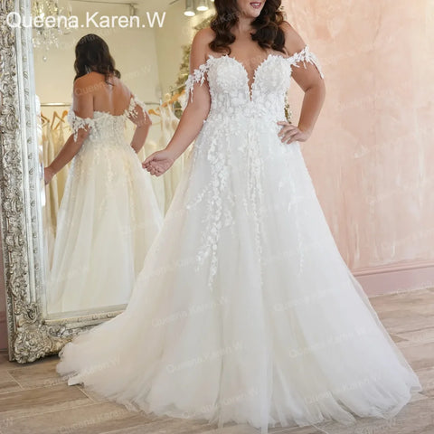 Elegant A line Wedding Dress Off-the-shoulder lace applique bride dress robe de mariee A line Wedding Bridal Gown