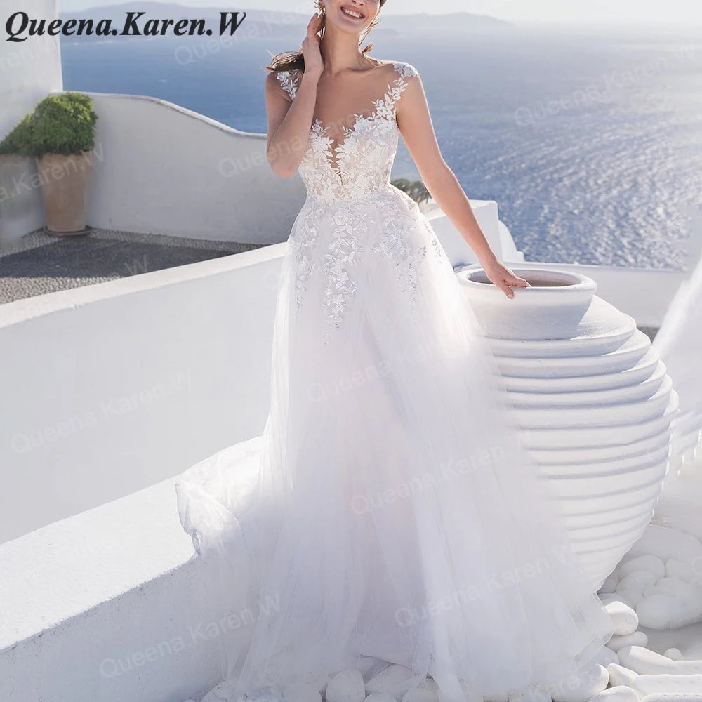 Elegant A line Wedding Dress V neck lace applique bride dress robe de mariee A line Wedding Bridal Gown AL-QK85 Main image