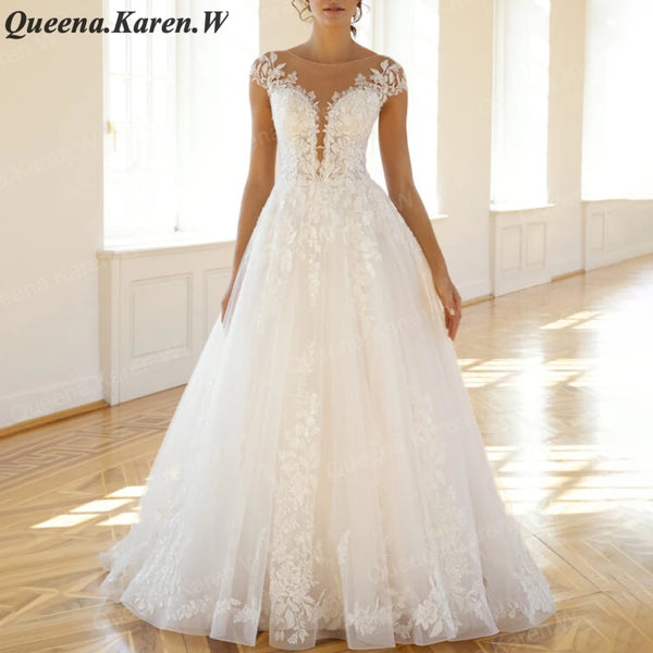 Elegant A line Wedding Dress lace applique bride dress robe de mariee A line Wedding Bridal Gown