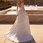 Elegant A line Wedding Dress long sleeve V neck chiffon bride dress robe de mariee A line Wedding Bridal Gown AL-QK227