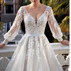 Elegant A line Wedding Dress long sleeve lace applique bride dress robe de mariee A line Wedding Bridal Gown AL-QK2
