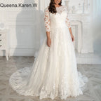 Elegant A line Wedding Dress long sleeve lace applique bride dress robe de mariee A line Wedding Bridal Gown AL-QK3