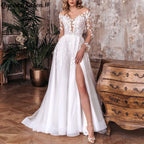 Elegant A line Wedding Dress long sleeve off shoulder applique bride dress robe de mariee A line Wedding Bridal Gown AL-QK71