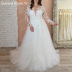 Elegant A line Wedding Dress long sleeve sweetheart neckline lace applique bride dress robe de mariee A line Wedding Bridal Gown AL-QK38