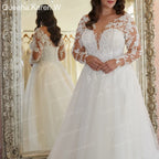 Elegant A line Wedding Dress long sleeve sweetheart neckline lace applique bride dress robe de mariee A line Wedding Bridal Gown AL-QK38