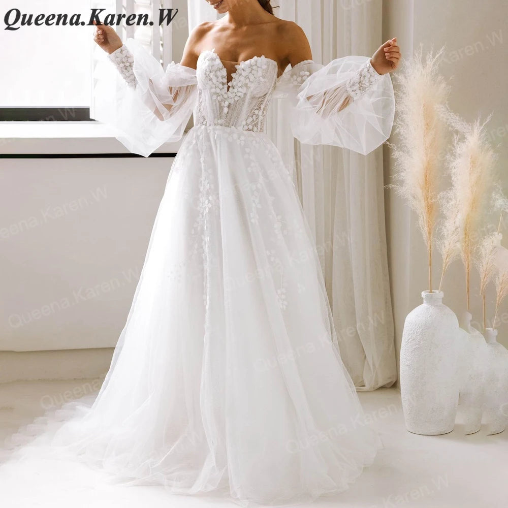 Elegant A line Wedding Dress off shoulder lace applique bride dress robe de mariee A line Wedding Bridal Gown AL-QK78 Main image