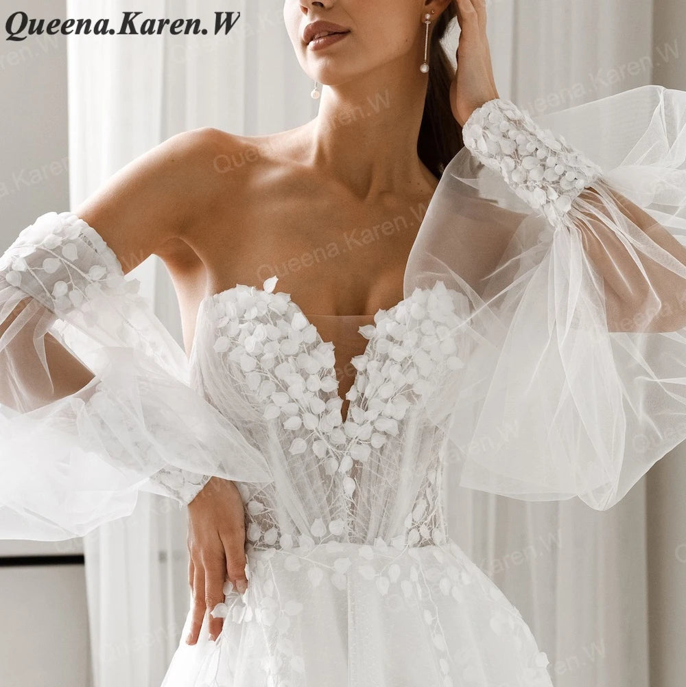 Elegant A line Wedding Dress off shoulder lace applique bride dress robe de mariee A line Wedding Bridal Gown AL-QK78