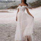 Elegant A line Wedding Dress off shoulder lace applique bride dress robe de mariee A line Wedding Bridal Gown AL-QK34