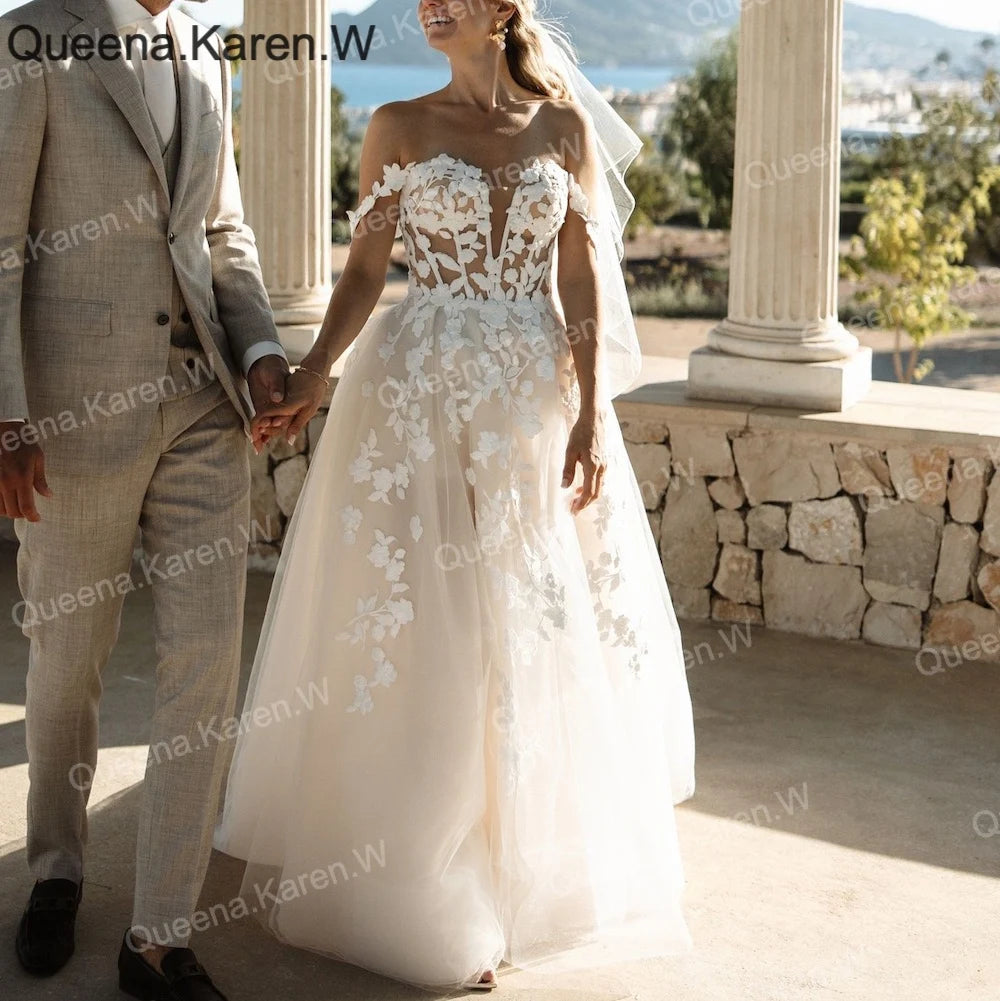 Elegant A line Wedding Dress off shoulder lace bride dress robe de mariee Bridal Gown AL-QK140