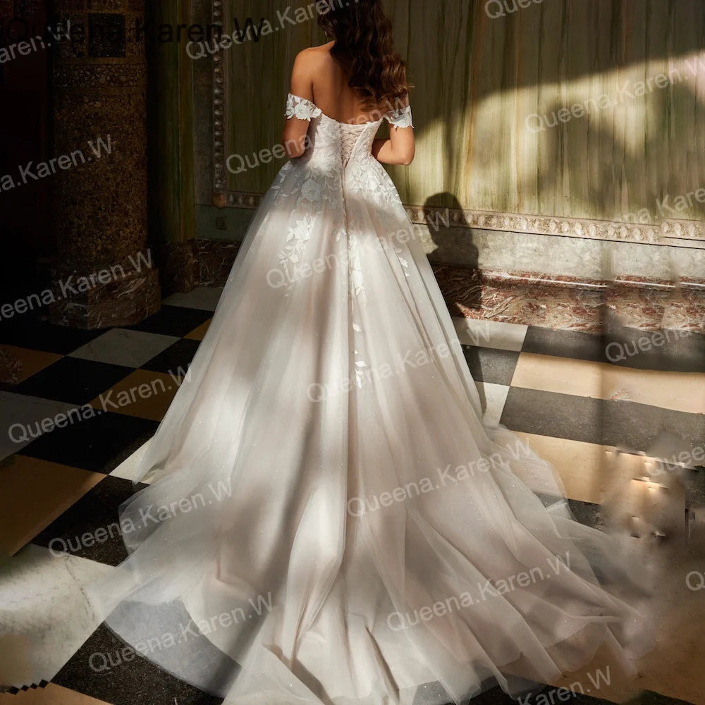 Elegant A line Wedding Dress off shoulder lace bride dress robe de mariee Bridal Gown AL-QK136