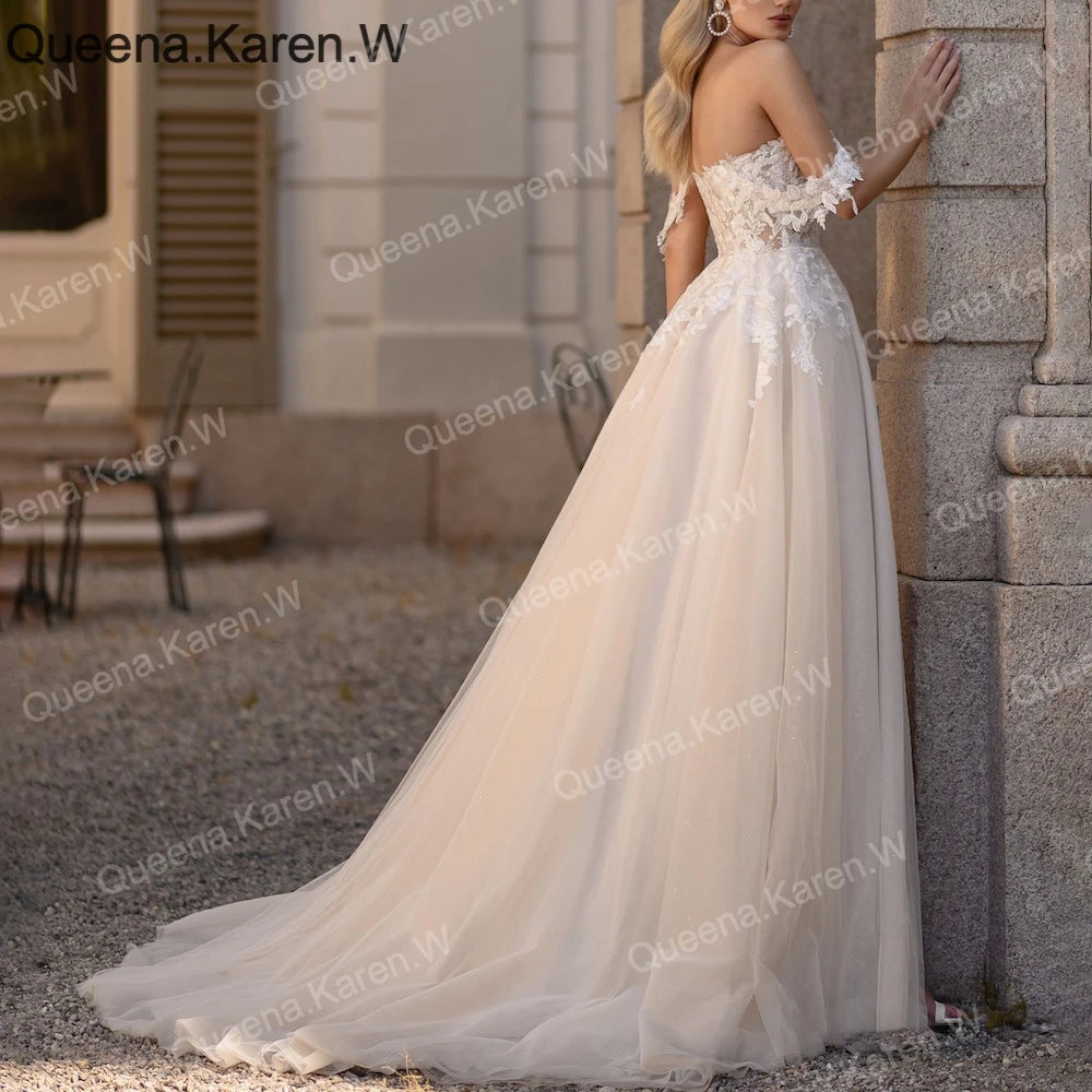 Elegant A line Wedding Dress off shoulder lace bride dress robe de mariee Bridal Gown AL-QK216