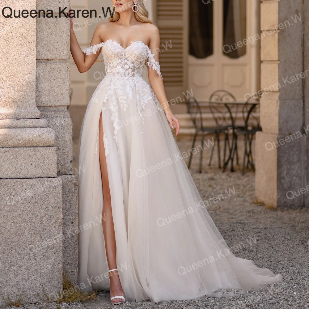 Elegant A line Wedding Dress off shoulder lace bride dress robe de mariee Bridal Gown AL-QK216