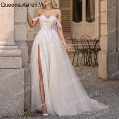 Elegant A line Wedding Dress off shoulder lace bride dress robe de mariee Bridal Gown AL-QK216