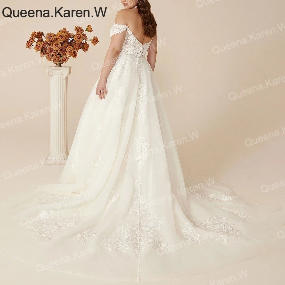Elegant A line Wedding Dress off shoulder lace bride dress robe de mariee Bridal Gown AL-QK119